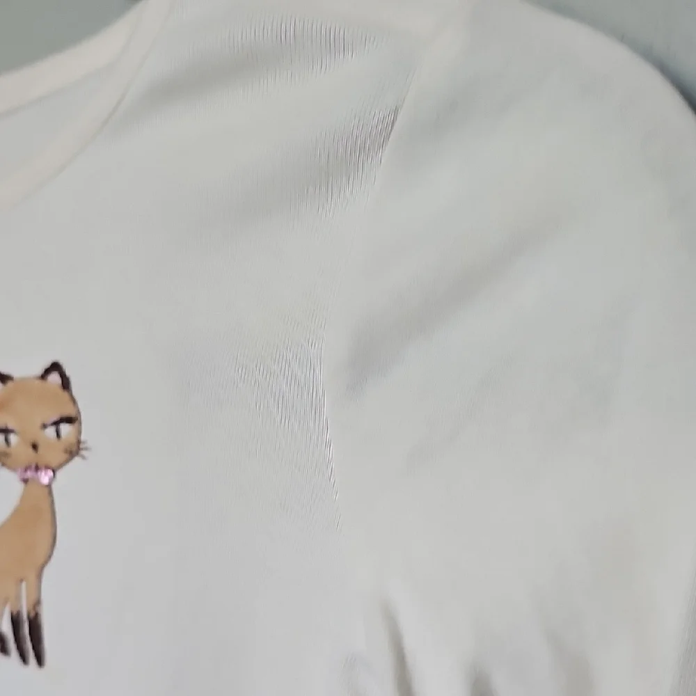 Gymboree White Long Sleeve Tee with Siamese Cat Heart Fuzzy Graphic Size 8